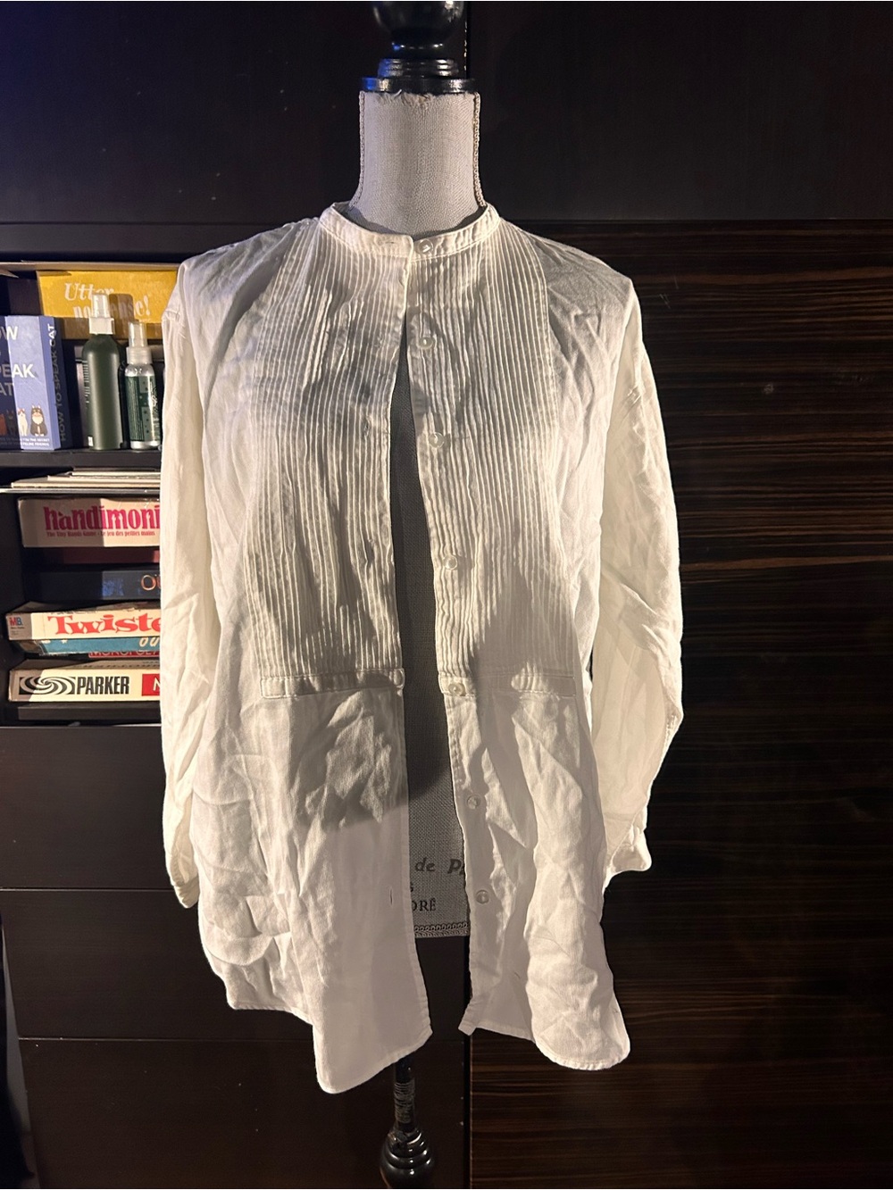 Classic Pleated Front Button-Up Tuxedo Style Shirt